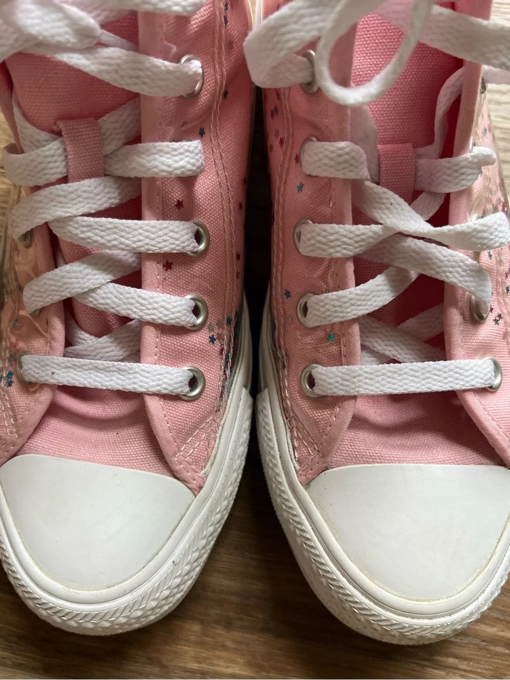 Converse Pink with Star Glitter Confetti High Top Sneakers big girls size 3.5